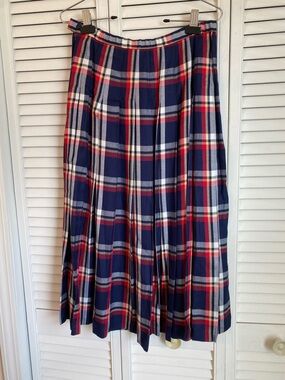 Pendleton Red Blue Pleated Plaid Midi Skirt Size 10 Heritage Preppy Academia